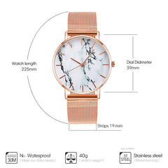 Luxury Rose Gold Mesh Band Marble Watch